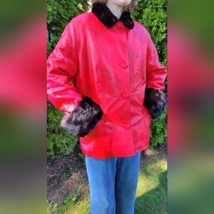 Red leather and Mink coat